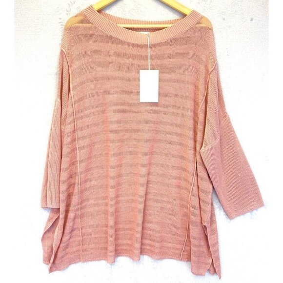 Andree by Unit Pink Oversized Sweater Size 1X Beach Dolman Sleeve Romantic Flowy - Picture 1 of 16